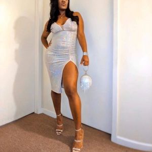 Posh by V clear strap plunge split dress